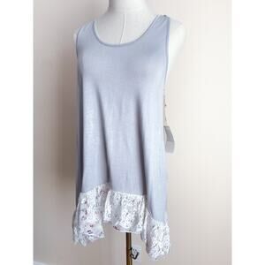 NEW Women's Gray Lace Trim Sleeveless Tank Top Large Lace Tunic Swim Coverup